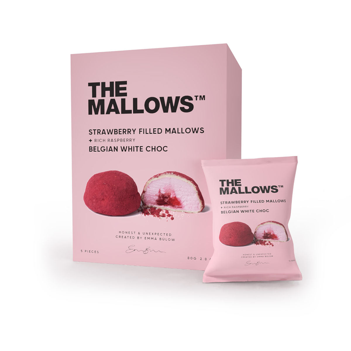 STRAWBERRY FILLED MALLOWS + RICH RASPBERRY & BELGIAN WHITE CHOC BOX – 5 PCS